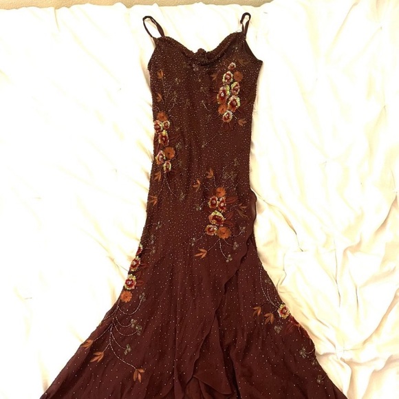 Vintage 90’s 100% Silk Dress Beaded Dress Backless Cowl Silk Slip Dress Floral - Picture 10 of 16